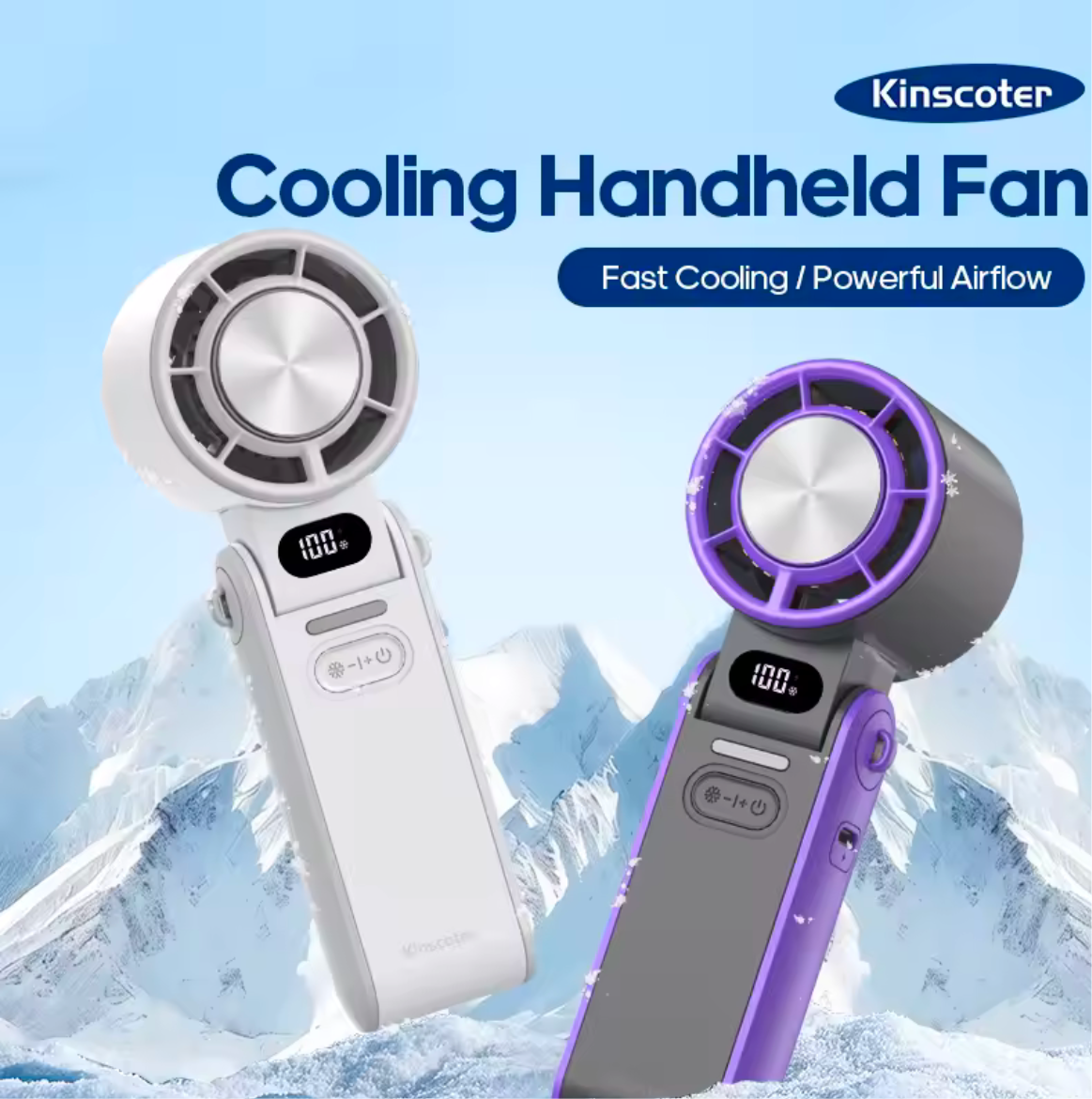 KINSCOTER faltbarer tragbarer Handventilator für den Außenbereich, Mini-Kühlung, wiederaufladbar, 3600 mAh, 100 Stufen, freie Steuerung, Hochgeschwindigkeits-Turboventilator