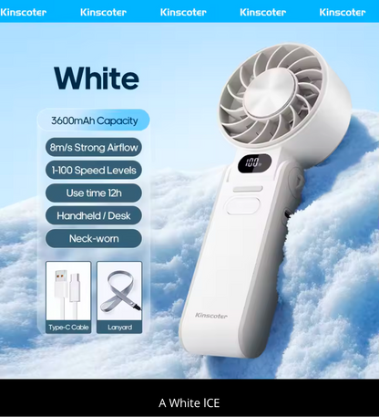 KINSCOTER faltbarer tragbarer Handventilator für den Außenbereich, Mini-Kühlung, wiederaufladbar, 3600 mAh, 100 Stufen, freie Steuerung, Hochgeschwindigkeits-Turboventilator