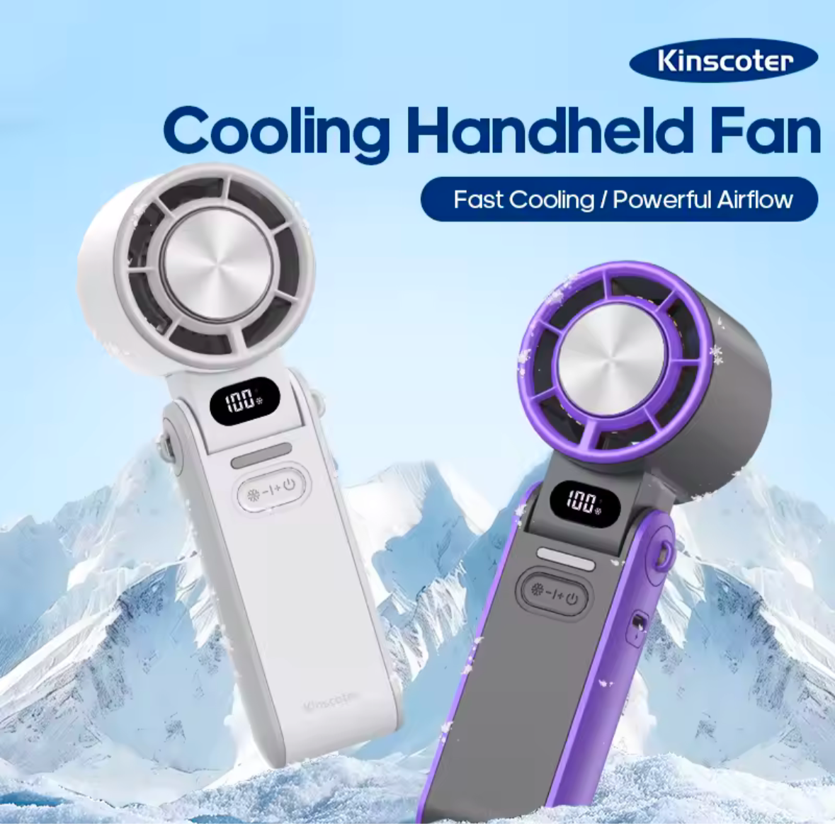KINSCOTER faltbarer tragbarer Handventilator für den Außenbereich, Mini-Kühlung, wiederaufladbar, 3600 mAh, 100 Stufen, freie Steuerung, Hochgeschwindigkeits-Turboventilator