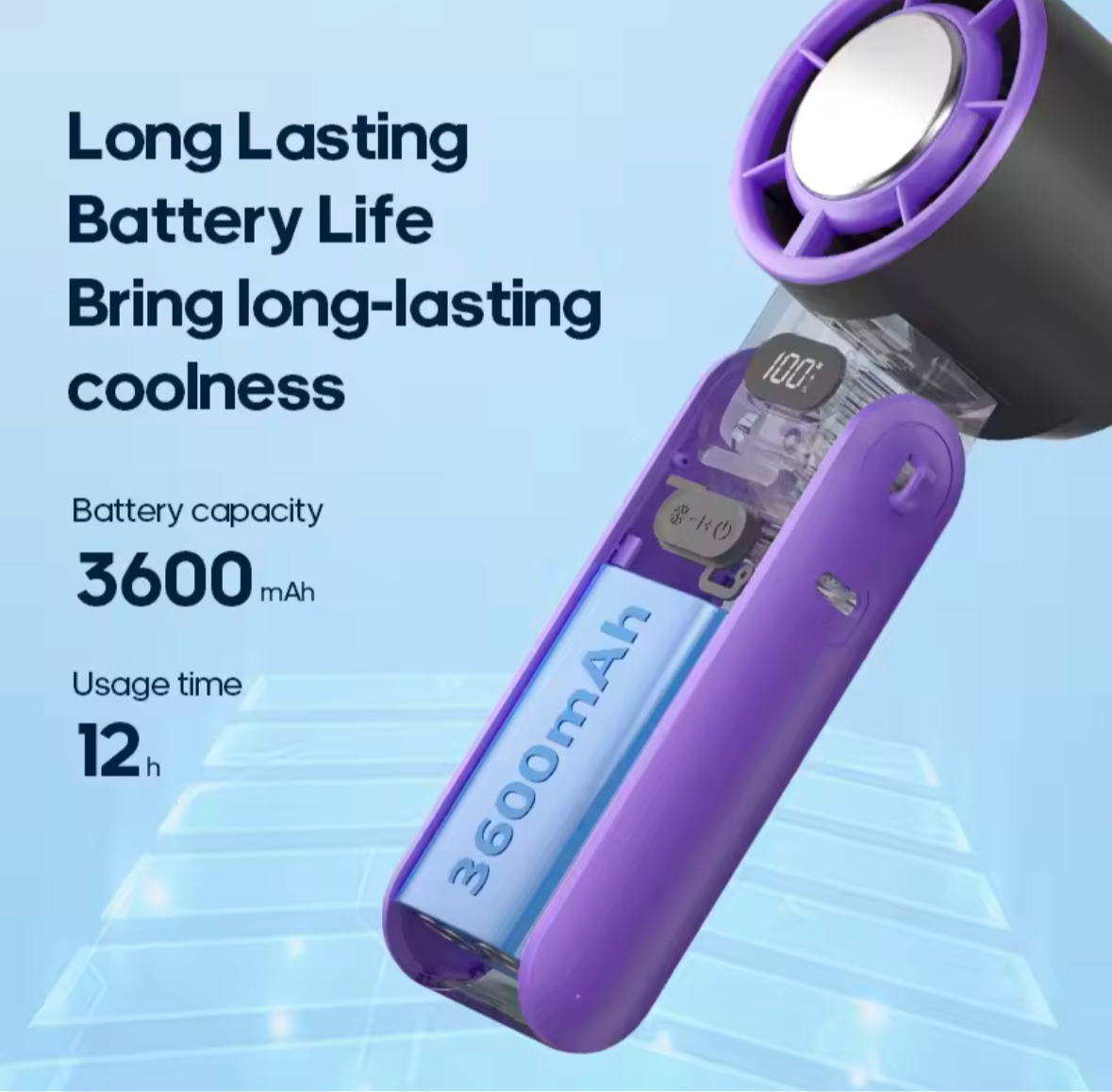 KINSCOTER faltbarer tragbarer Handventilator für den Außenbereich, Mini-Kühlung, wiederaufladbar, 3600 mAh, 100 Stufen, freie Steuerung, Hochgeschwindigkeits-Turboventilator