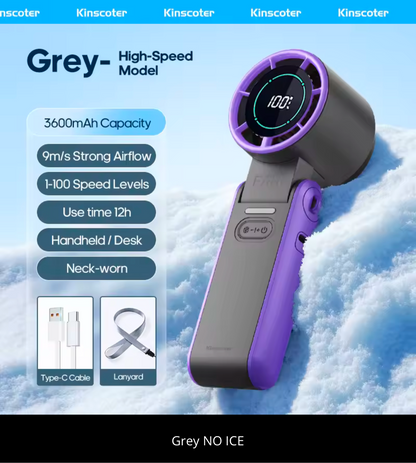 KINSCOTER faltbarer tragbarer Handventilator für den Außenbereich, Mini-Kühlung, wiederaufladbar, 3600 mAh, 100 Stufen, freie Steuerung, Hochgeschwindigkeits-Turboventilator